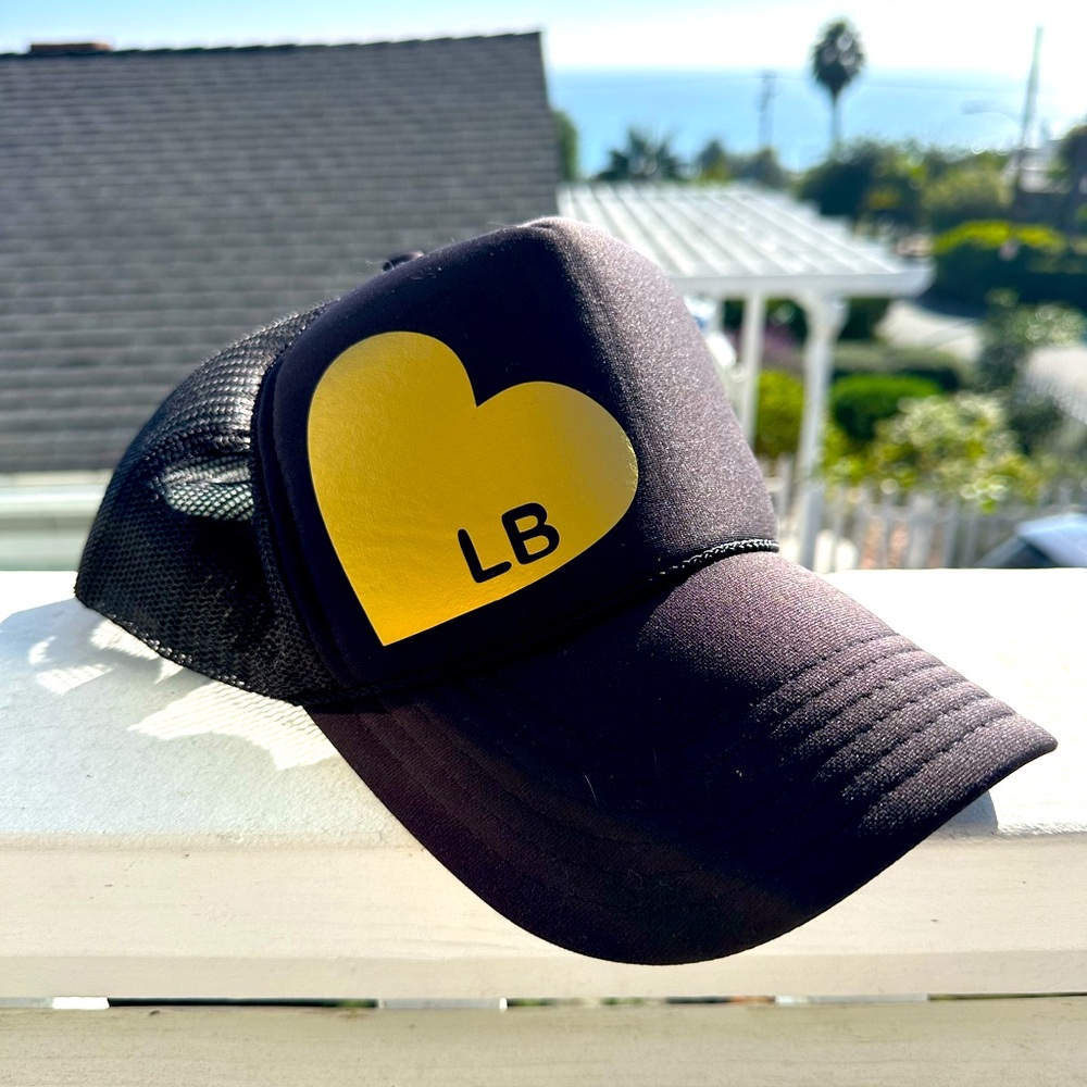 NBRHD black gold trucker hat LAGUNA BEACH heart surfer